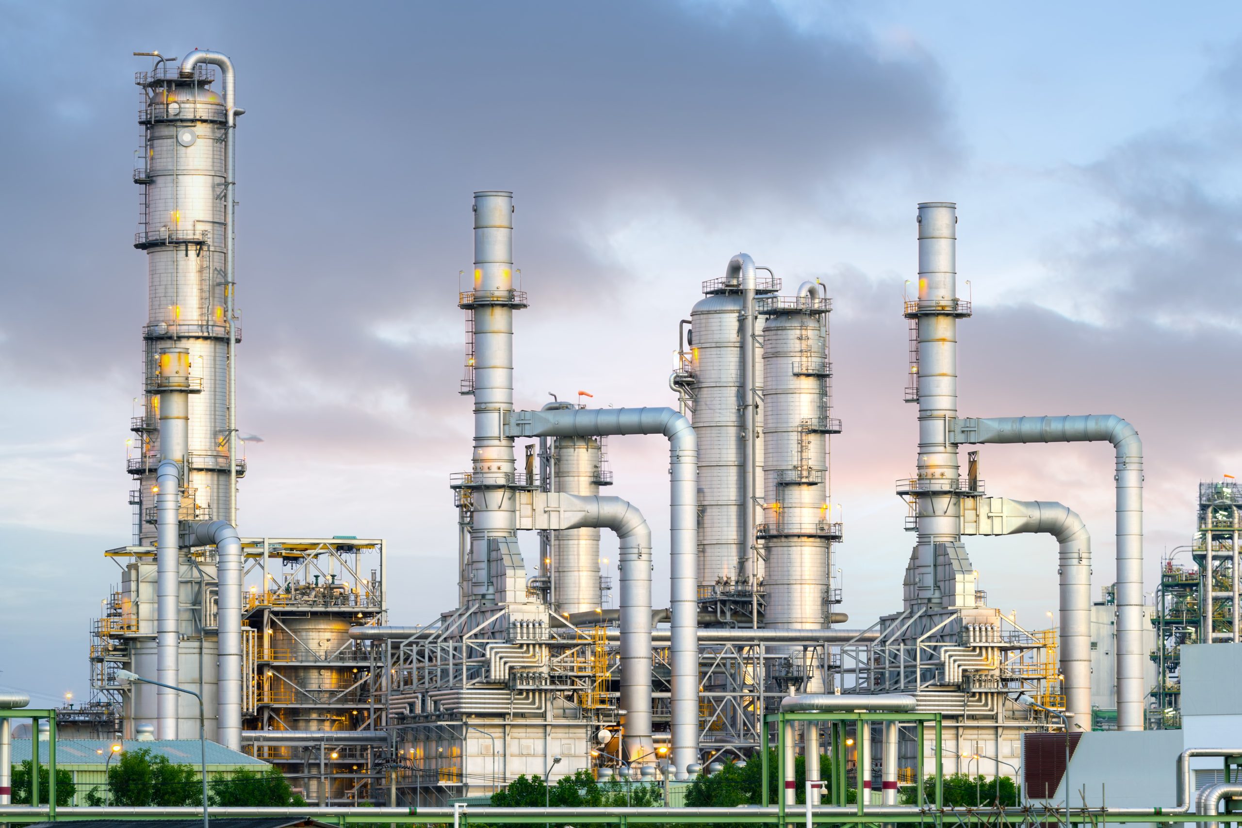Oil refinery plant and industrial factory building construction from engineering technology and steel material such as steel structure, metal, valve control, pipe, pipeline for transport oil and gas.